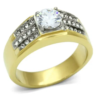 Fashnzfab Two-tone Ip Gold (ion Plating) Stainless Steel Ring With Aaa Grade Cz In Clear