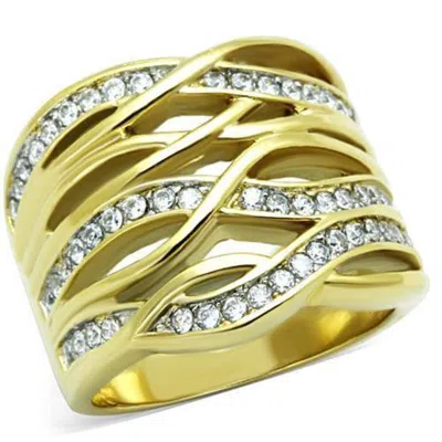 Fashnzfab Two-tone Ip Gold (ion Plating) Stainless Steel Ring With Aaa Grade Cz In Clear In Metallic