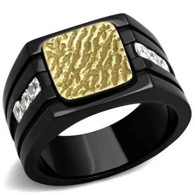Fashnzfab Two-tone Ip Gold (ion Plating) Stainless Steel Ring With Aaa Grade Cz In Clear In Multi