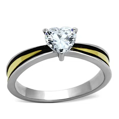 Fashnzfab Two-tone Ip Gold (ion Plating) Stainless Steel Ring With Aaa Grade Cz In Clear In Neutral