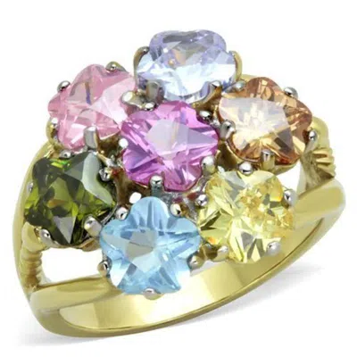 Fashnzfab Two-tone Ip Gold (ion Plating) Stainless Steel Ring With Assorted In Multi Color