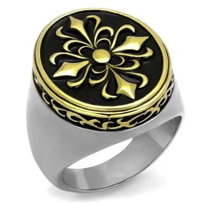 Fashnzfab Two-tone Ip Gold (ion Plating) Stainless Steel Ring With Epoxy In Jet