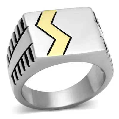 Fashnzfab Two-tone Ip Gold (ion Plating) Stainless Steel Ring With Epoxy In Jet In Metallic
