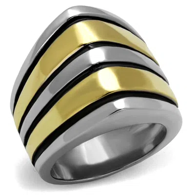 Fashnzfab Two-tone Ip Gold (ion Plating) Stainless Steel Ring With Epoxy In Jet In Metallic