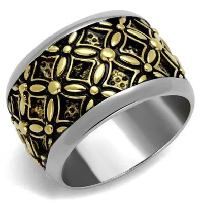 Fashnzfab Two-tone Ip Gold (ion Plating) Stainless Steel Ring With Epoxy In Jet In Multi