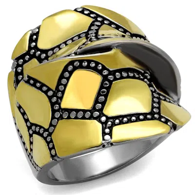 Fashnzfab Two-tone Ip Gold (ion Plating) Stainless Steel Ring With Epoxy In Jet In Multi