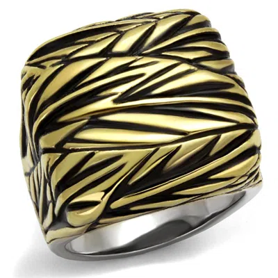 Fashnzfab Two-tone Ip Gold (ion Plating) Stainless Steel Ring With Epoxy In Jet In Multi