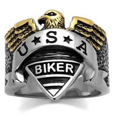 Fashnzfab Two-tone Ip Gold (ion Plating) Stainless Steel Ring With Epoxy In Jet In Pink