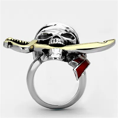 Fashnzfab Two-tone Ip Gold (ion Plating) Stainless Steel Ring With Epoxy In Siam In Black