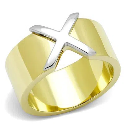 Fashnzfab Two-tone Ip Gold (ion Plating) Stainless Steel Ring With No Stone
