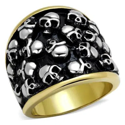 Fashnzfab Two-tone Ip Gold (ion Plating) Stainless Steel Ring With No Stone In Black