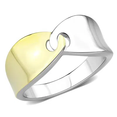 Fashnzfab Two-tone Ip Gold (ion Plating) Stainless Steel Ring With No Stone In Silver