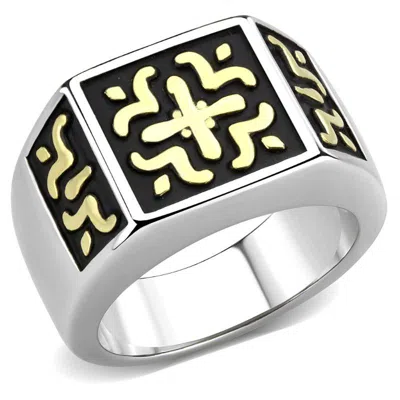 Fashnzfab Two-tone Ip Gold (ion Plating) Stainless Steel Ring With No Stone In Multi