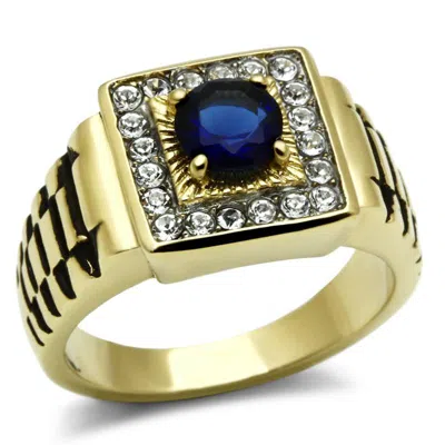 Fashnzfab Two-tone Ip Gold (ion Plating) Stainless Steel Ring With Synthetic Synthetic Glass In Montana