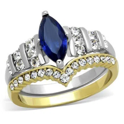 Fashnzfab Two-tone Ip Gold (ion Plating) Stainless Steel Ring With Synthetic Synthetic Glass In Montana In Multi