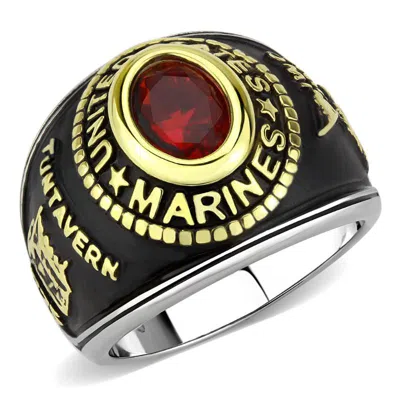 Fashnzfab Two-tone Ip Gold (ion Plating) Stainless Steel Ring With Synthetic Synthetic Glass In Red Series In Purple