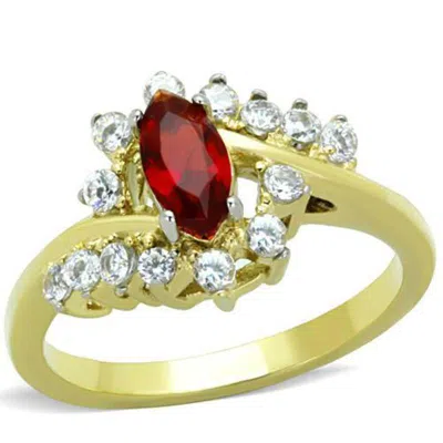 Fashnzfab Two-tone Ip Gold (ion Plating) Stainless Steel Ring With Synthetic Synthetic Glass In Siam