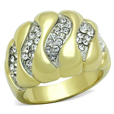 Fashnzfab Two-tone Ip Gold (ion Plating) Stainless Steel Ring With Top Grade Crystal In Clear