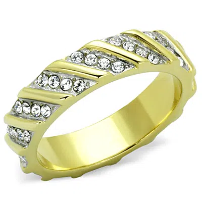 Fashnzfab Two-tone Ip Gold (ion Plating) Stainless Steel Ring With Top Grade Crystal In Clear