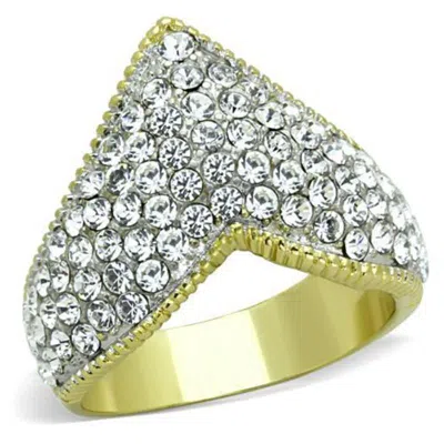 Fashnzfab Two-tone Ip Gold (ion Plating) Stainless Steel Ring With Top Grade Crystal In Clear