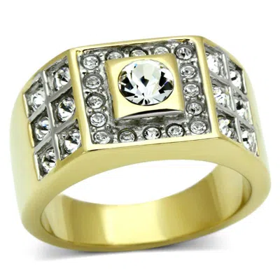 Fashnzfab Two-tone Ip Gold (ion Plating) Stainless Steel Ring With Top Grade Crystal In Clear