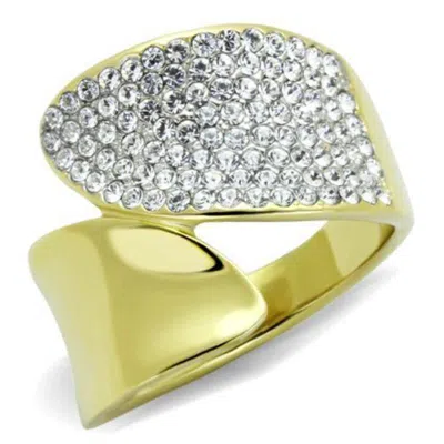 Fashnzfab Two-tone Ip Gold (ion Plating) Stainless Steel Ring With Top Grade Crystal In Clear