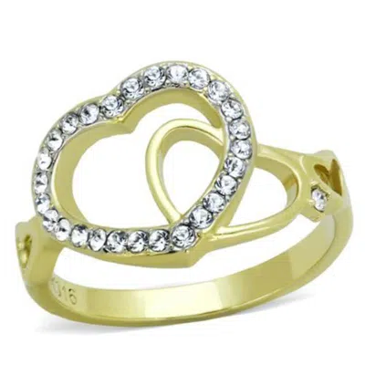 Fashnzfab Two-tone Ip Gold (ion Plating) Stainless Steel Ring With Top Grade Crystal In Clear