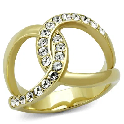 Fashnzfab Two-tone Ip Gold (ion Plating) Stainless Steel Ring With Top Grade Crystal In Clear