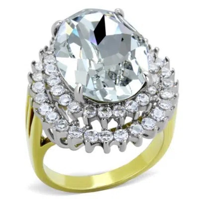 Fashnzfab Two-tone Ip Gold (ion Plating) Stainless Steel Ring With Top Grade Crystal In Clear