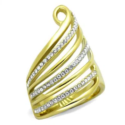 Fashnzfab Two-tone Ip Gold (ion Plating) Stainless Steel Ring With Top Grade Crystal In Clear
