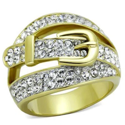 Fashnzfab Two-tone Ip Gold (ion Plating) Stainless Steel Ring With Top Grade Crystal In Clear