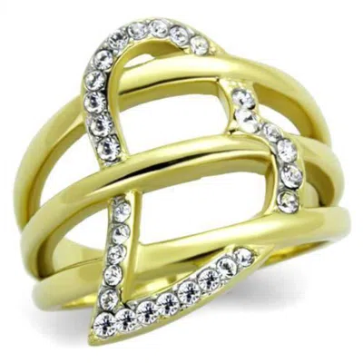 Fashnzfab Two-tone Ip Gold (ion Plating) Stainless Steel Ring With Top Grade Crystal In Clear In Metallic