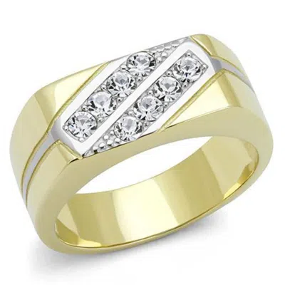Fashnzfab Two-tone Ip Gold (ion Plating) Stainless Steel Ring With Top Grade Crystal In Clear In Multi