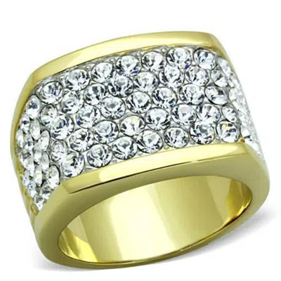 Fashnzfab Two-tone Ip Gold (ion Plating) Stainless Steel Ring With Top Grade Crystal In Clear In Multi