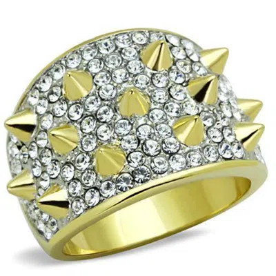 Fashnzfab Two-tone Ip Gold (ion Plating) Stainless Steel Ring With Top Grade Crystal In Clear In Burgundy