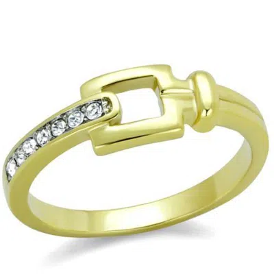 Fashnzfab Two-tone Ip Gold (ion Plating) Stainless Steel Ring With Top Grade Crystal In Clear In Neutral