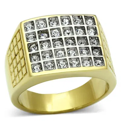Fashnzfab Two-tone Ip Gold (ion Plating) Stainless Steel Ring With Top Grade Crystal In Clear In Orange