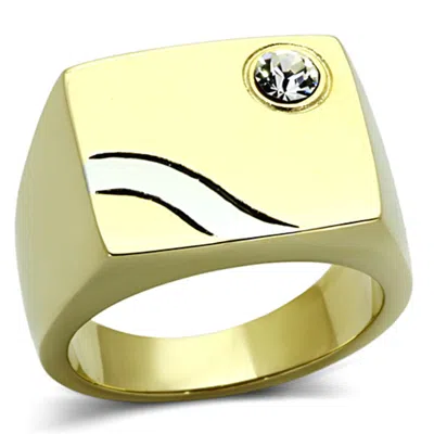 Fashnzfab Two-tone Ip Gold (ion Plating) Stainless Steel Ring With Top Grade Crystal In Clear In Pink