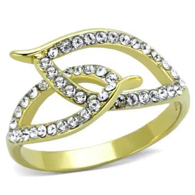 Fashnzfab Two-tone Ip Gold (ion Plating) Stainless Steel Ring With Top Grade Crystal In Clear In Yellow