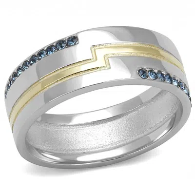 Fashnzfab Two-tone Ip Gold (ion Plating) Stainless Steel Ring With Top Grade Crystal In Montana In Multi