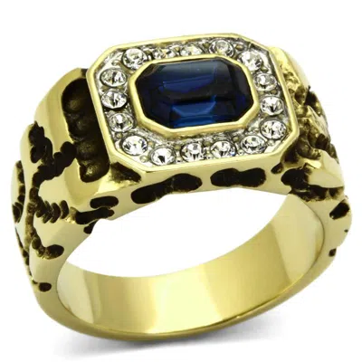 Fashnzfab Two-tone Ip Gold (ion Plating) Stainless Steel Ring With Top Grade Crystal In Montana