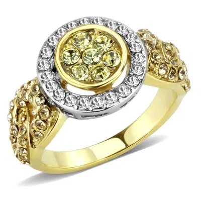 Fashnzfab Two-tone Ip Gold (ion Plating) Stainless Steel Ring With Top Grade Crystal In Multi Color
