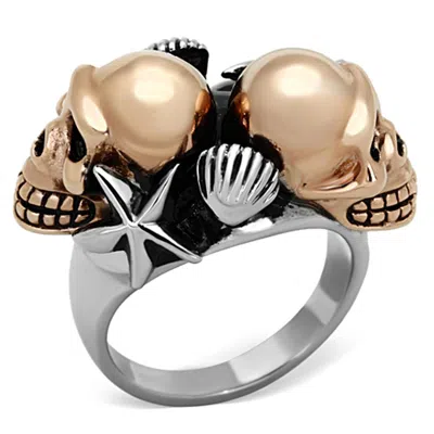 Fashnzfab Two-tone Ip Rose Gold Stainless Steel Ring With Epoxy In Jet In Metallic