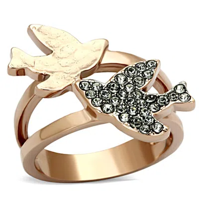 Fashnzfab Two-tone Ip Rose Gold Stainless Steel Ring With Top Grade Crystal In Black Diamond In Pattern