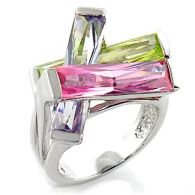 Fashnzfab Tyree Cocktail Ring - Rhodium Brass, Aaa Cz, Multi Color In Metallic