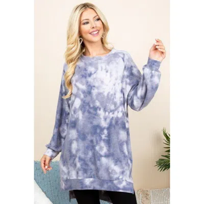 Fashnzfab Ultra Cozy Tie Dye French Terry Brush Oversize Casual Pullover In Blue