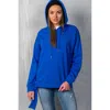 Fashnzfab Uneven Hem Graphic "venice" Pullover Hoodie In Blue