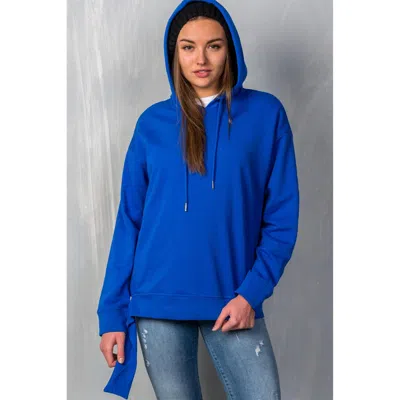 Fashnzfab Uneven Hem Graphic "venice" Pullover Hoodie In Blue