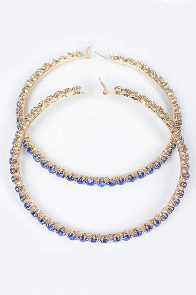 Fashnzfab Upside Down Multi Rhinestone Hoop Earring In Blue
