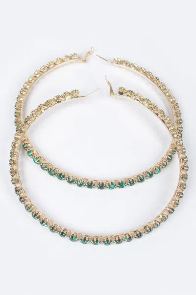 Fashnzfab Upside Down Multi Rhinestone Hoop Earring In Green